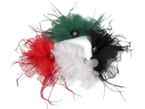 Brož se skleněnými broušenými korálky a peřím