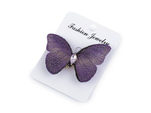 Brož motýl textilní s broušeným kamínkem