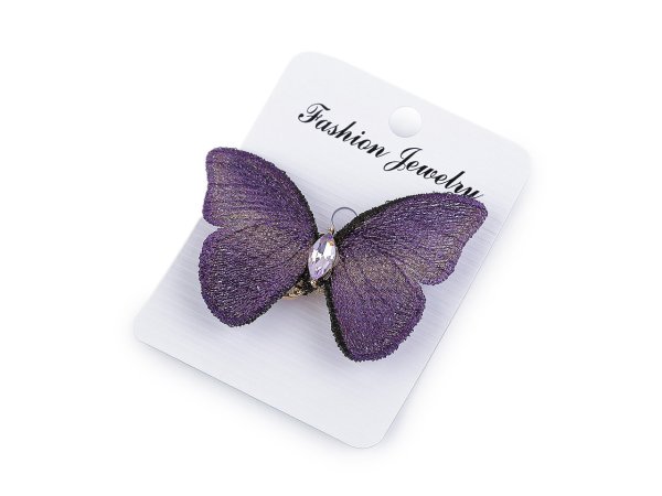 Brož motýl textilní s broušeným kamínkem