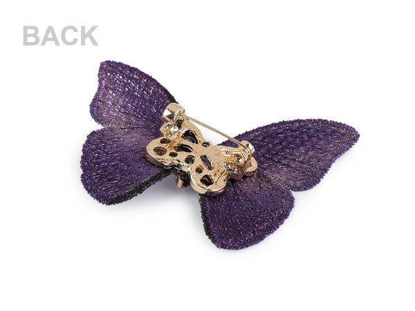 Brož motýl textilní s broušeným kamínkem