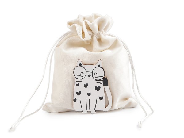 Dárkový pytlík s dřevěnou kočkou 14,5x19,5 cm sametový