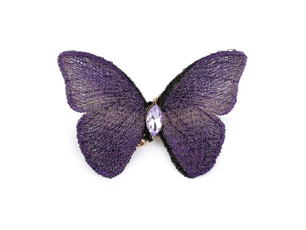 Brož motýl textilní s broušeným kamínkem