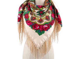 Šátek folklór květy s třásněmi 105x105 cm