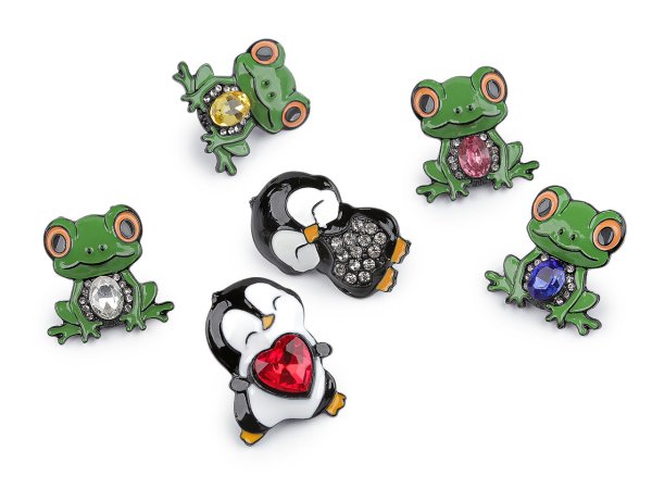 Brož s broušenými kamínky žabka, tučňák