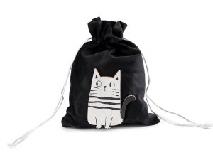 Dárkový pytlík s dřevěnou kočkou 14,5x19,5 cm sametový