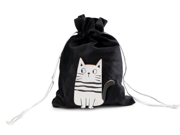 Dárkový pytlík s dřevěnou kočkou 14,5x19,5 cm sametový