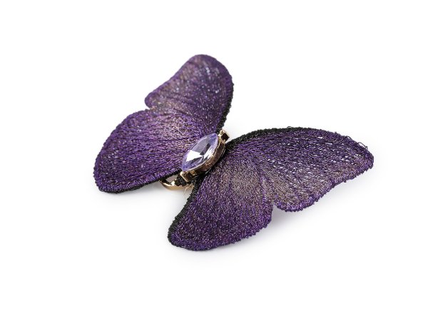 Brož motýl textilní s broušeným kamínkem