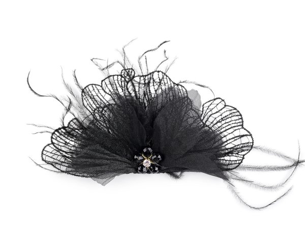 Brož se skleněnými broušenými korálky a peřím