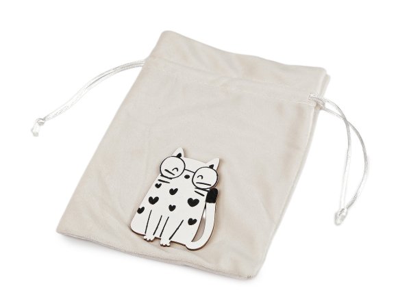 Dárkový pytlík s dřevěnou kočkou 14,5x19,5 cm sametový