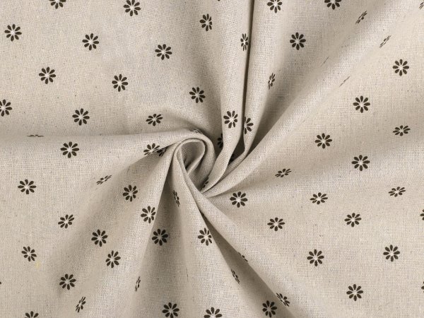 Bavlněná metráž / imitace lnu hrubší, květy