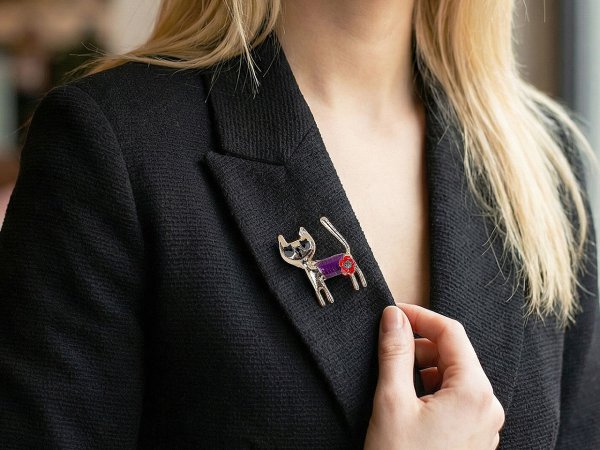 Brož s broušenými kamínky kočka