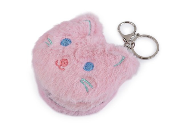 Plyšové kosmetické zrcátko / přívěsek na kabelku kočka