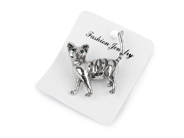 Brož s broušenými kamínky kočka