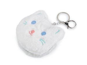 Plyšové kosmetické zrcátko / přívěsek na kabelku kočka