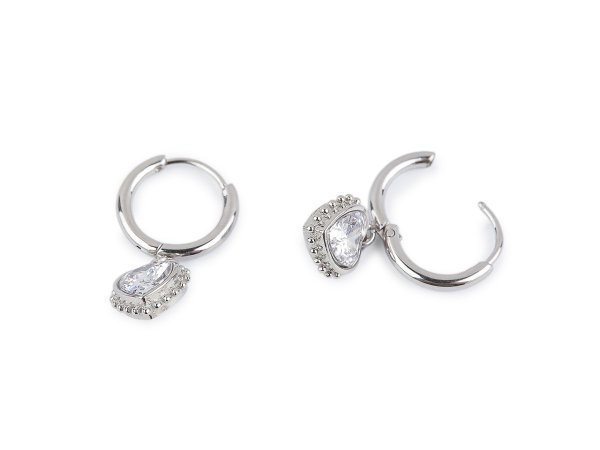 Náušnice z nerezové oceli kroužky, srdce s broušeným kamínkem