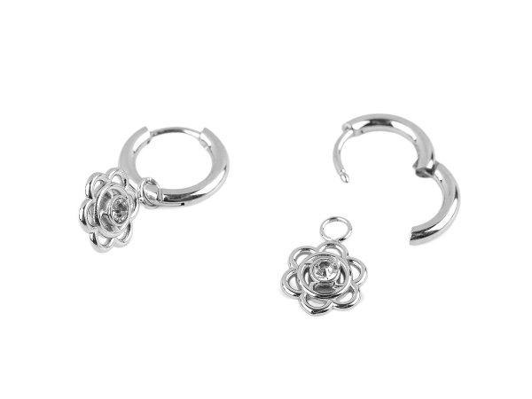 Náušnice z nerezové oceli kroužky, květ s broušeným kamínkem