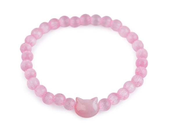 Náramek pružný ze skleněných korálků kočka, motýl, hvězda