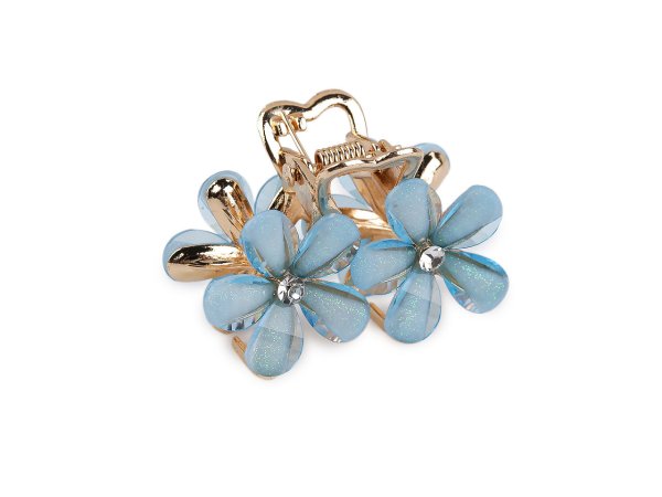 Skřipec do vlasů kovový s broušenými kamínky květy