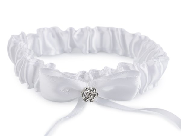 Svatební podvazek saténový s mašlí a štrasovým květem