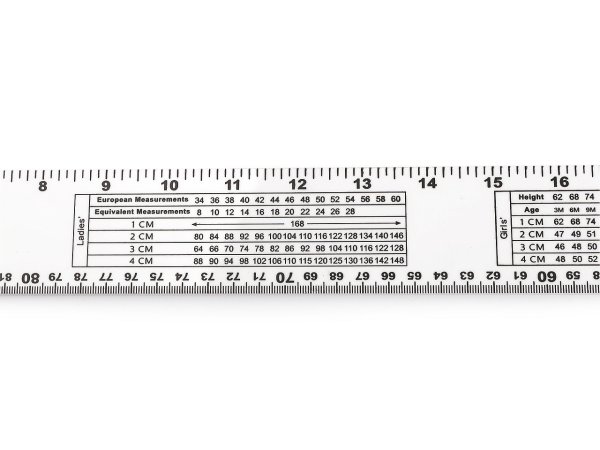 Krejčovský metr / pravítko s velikostními tabulkami délka 100 cm