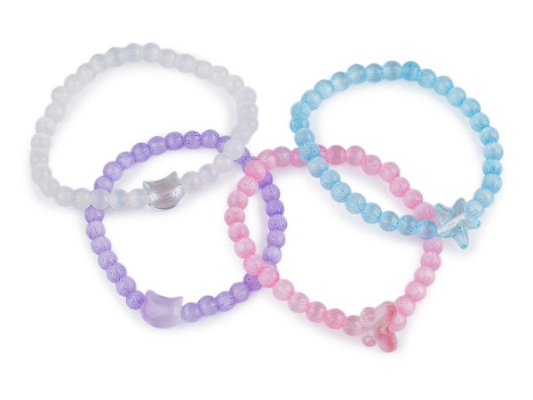 Náramek pružný ze skleněných korálků kočka, motýl, hvězda