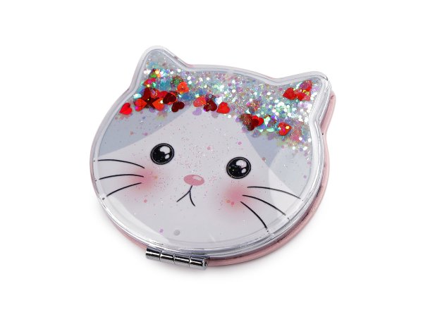 Kosmetické zrcátko s tekutými glitry kočka