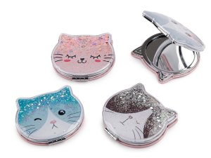 Kosmetické zrcátko s tekutými glitry kočka