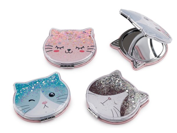 Kosmetické zrcátko s tekutými glitry kočka