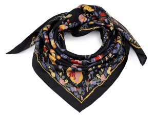 Saténový šátek trojúhelníkový s květy 65x135 cm