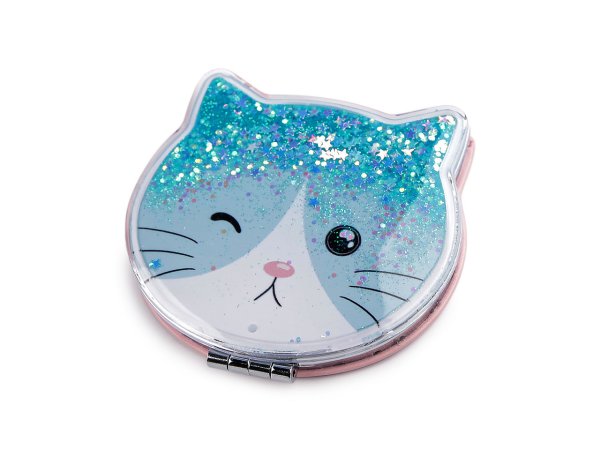 Kosmetické zrcátko s tekutými glitry kočka