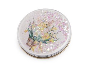 Kosmetické zrcátko s tekutými glitry květy