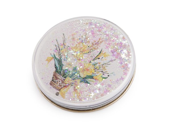 Kosmetické zrcátko s tekutými glitry květy