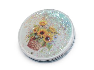 Kosmetické zrcátko s tekutými glitry květy