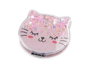Kosmetické zrcátko s tekutými glitry kočka