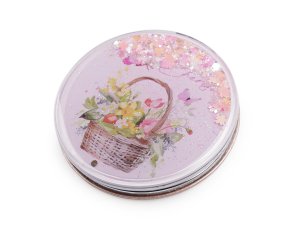 Kosmetické zrcátko s tekutými glitry květy
