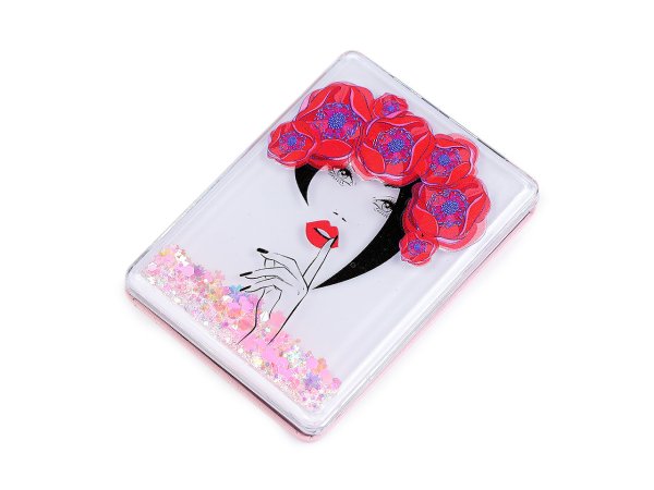 Kosmetické zrcátko s tekutými glitry dívka