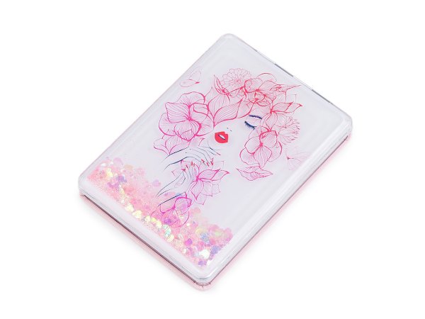 Kosmetické zrcátko s tekutými glitry dívka