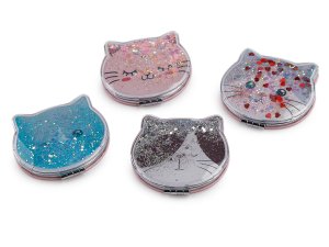 Kosmetické zrcátko s tekutými glitry kočka