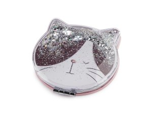 Kosmetické zrcátko s tekutými glitry kočka