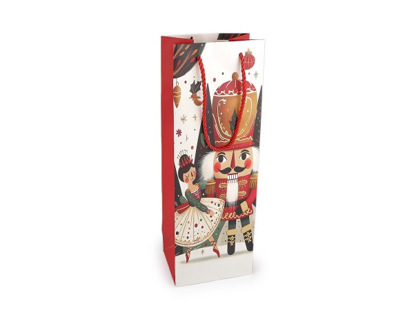 Vánoční dárková taška na láhev louskáček 12x35 cm