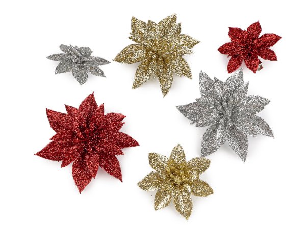 Vánoční hvězda s glitry a klipem Ø6; 8 cm