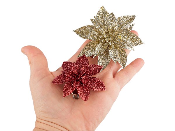 Vánoční hvězda s glitry a klipem Ø6; 8 cm