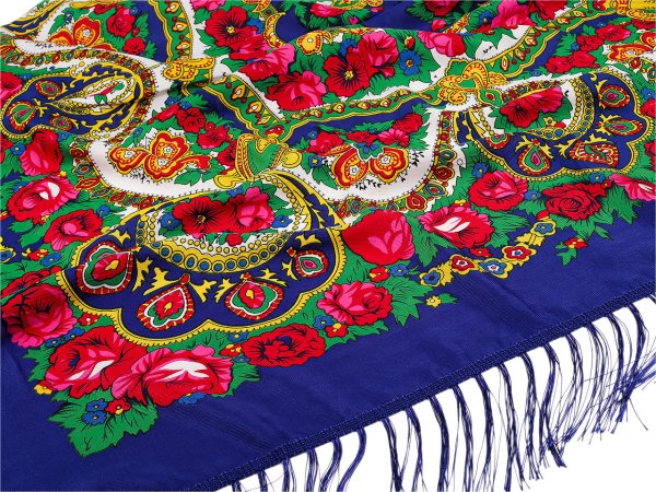 Šátek folklór květy s třásněmi 105x105 cm