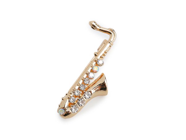 Brož s broušenými kamínky saxofon, trumpeta