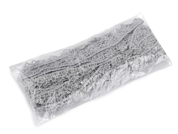 Prýmek / vzdušná krajka metalická s flitry šíře 13 mm