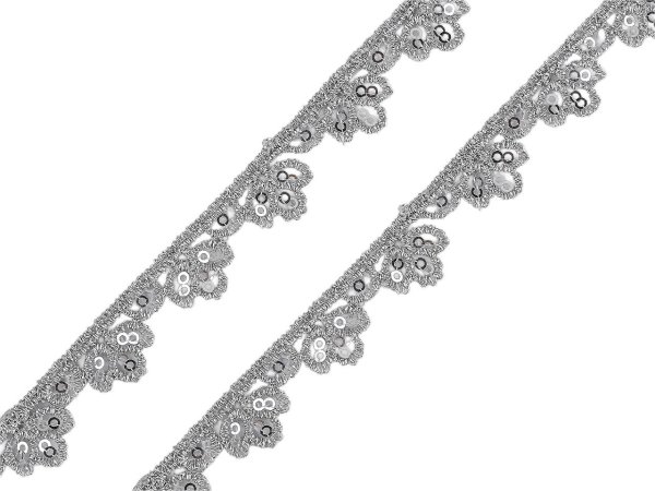 Prýmek / vzdušná krajka metalická s flitry šíře 13 mm
