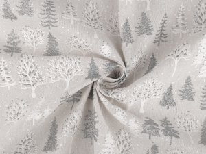 Vánoční metráž / imitace lnu s glitry stromy