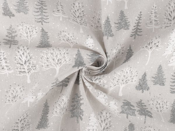 Vánoční metráž / imitace lnu s glitry stromy