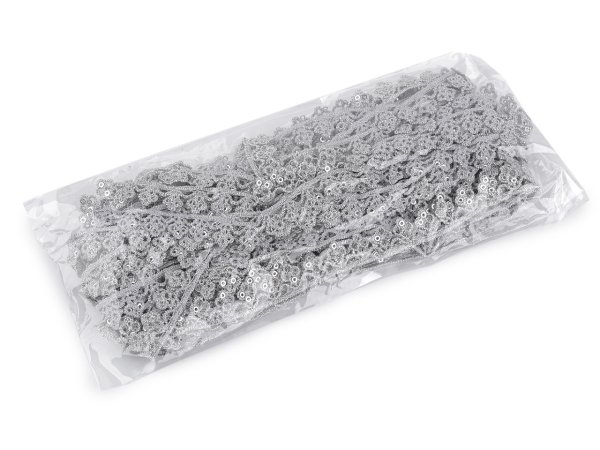 Prýmek / vzdušná krajka metalická s flitry šíře 12 mm