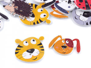 Dřevěný dekorační knoflík zvířátka - pes, ježek, beruška, tygr